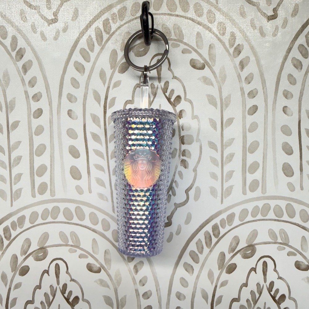 Starbucks Keychain Unisex OS Purple Iridescent Studded Tumbler Mini Cup Bling